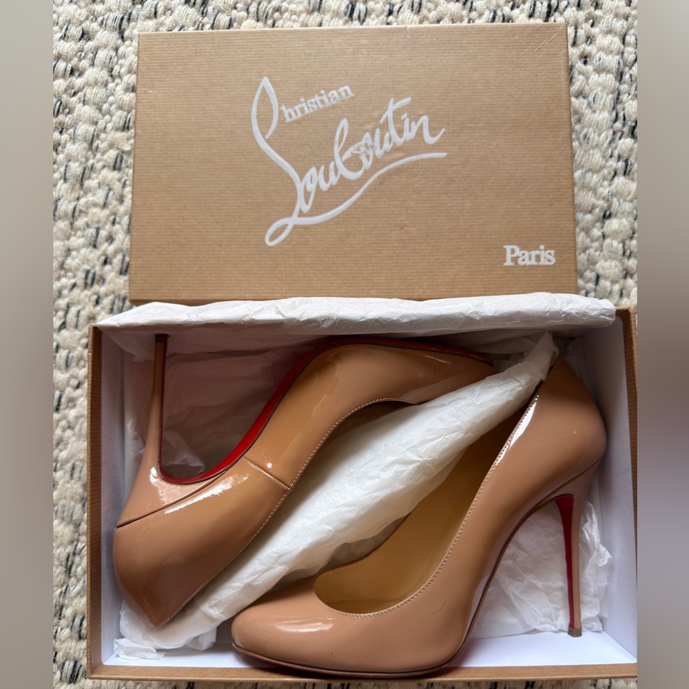 Christian Louboutin Fifi 100 Patent Pumps Nude 39 – Iconic Red Sole Heels